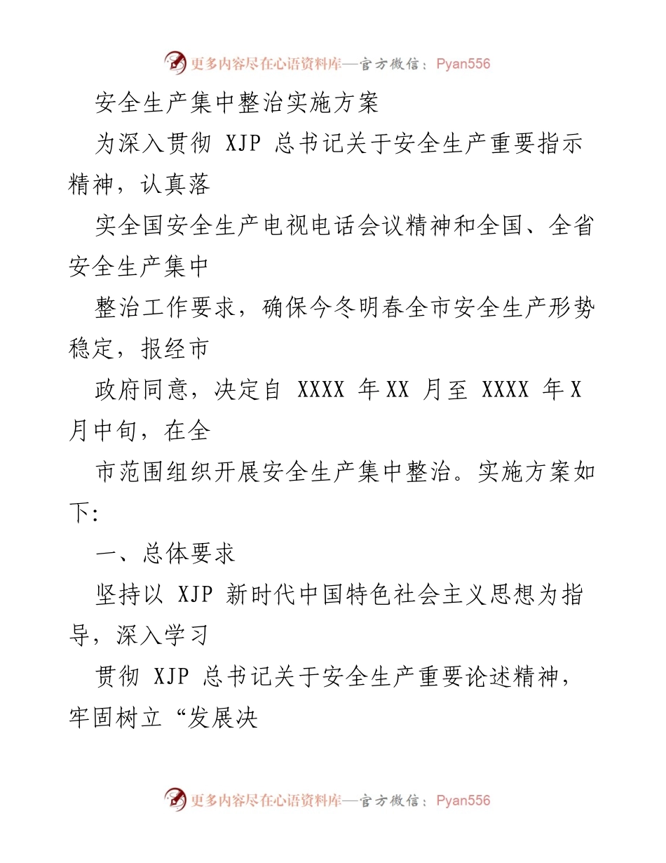 [实施方案] 安全生产整治 - 全市安全生产集中整治实施方案.docx_第1页