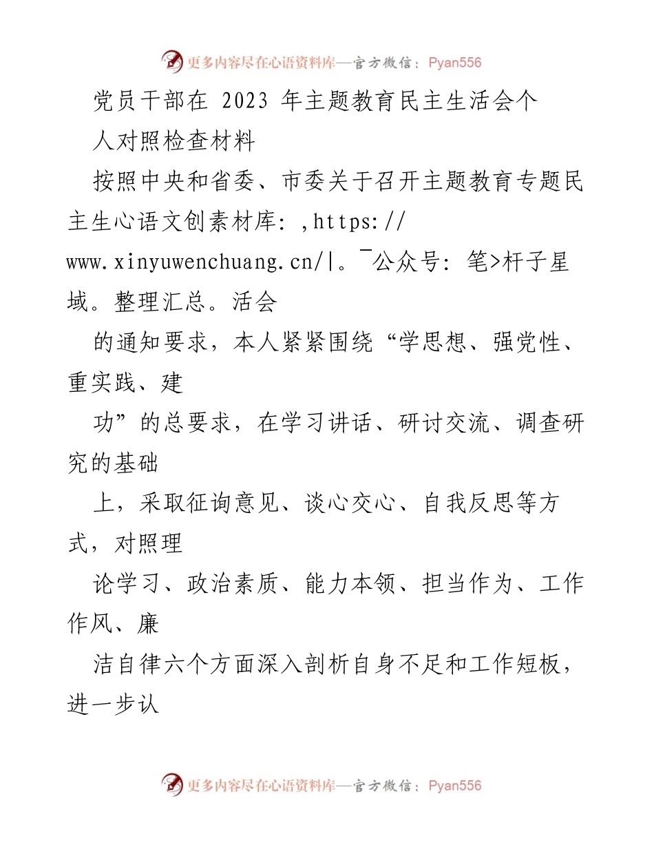 [对照检查材料] 主题教育民主生活会 - 党员干部个人对照检查与整改报告.docx_第1页