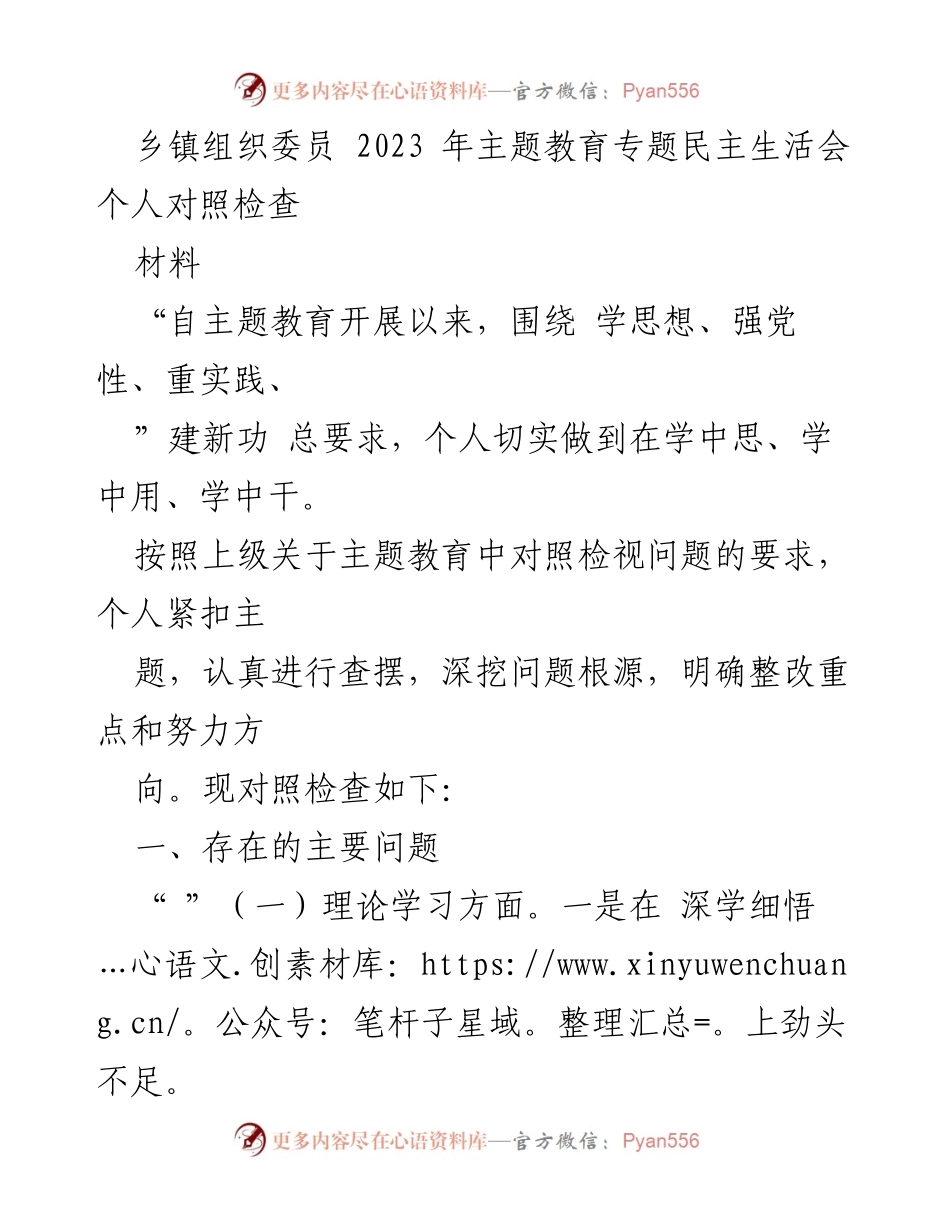 [对照检查] 乡镇主题教育 - 2023年主题教育专题民主生活会个人对照检查报告.docx_第1页