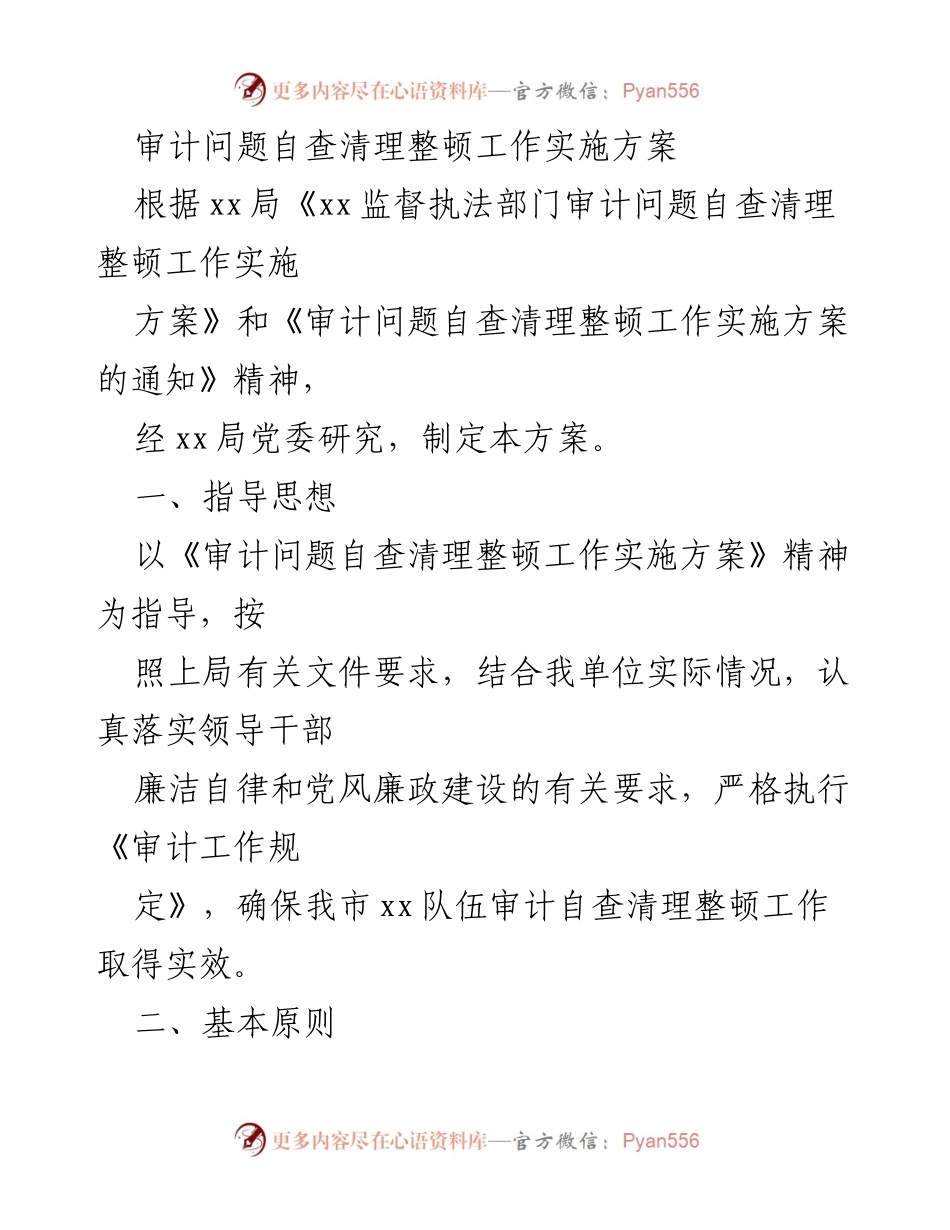 [实施方案] 审计工作 - 审计问题自查清理整顿工作实施方案.docx_第1页