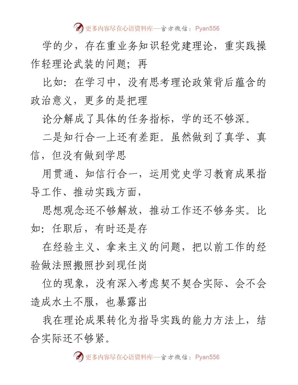[对照检查材料] 专题民主生活会 - 深化理论学习与实践结合的自我反思.docx_第2页