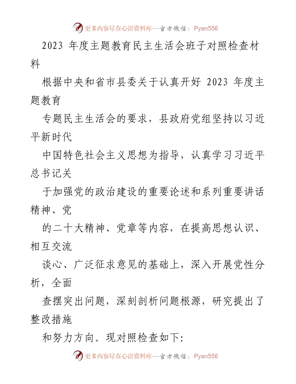 [对照检查材料] 主题教育民主生活会 - 2023年度班子对照检查及整改措施分析.docx_第1页