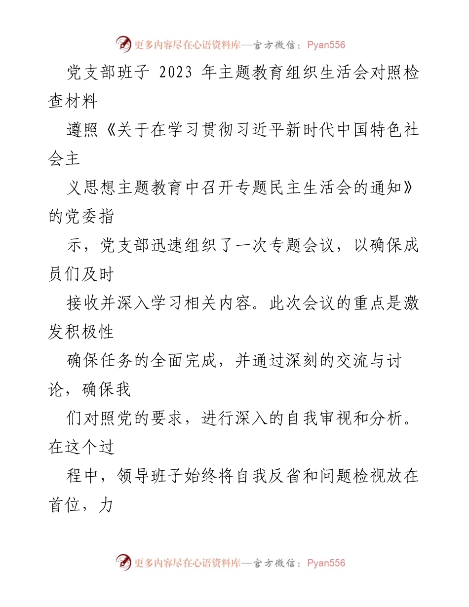 [对照检查材料] 党支部主题教育生活会 - 深入自我审视与整改落实报告.docx_第1页