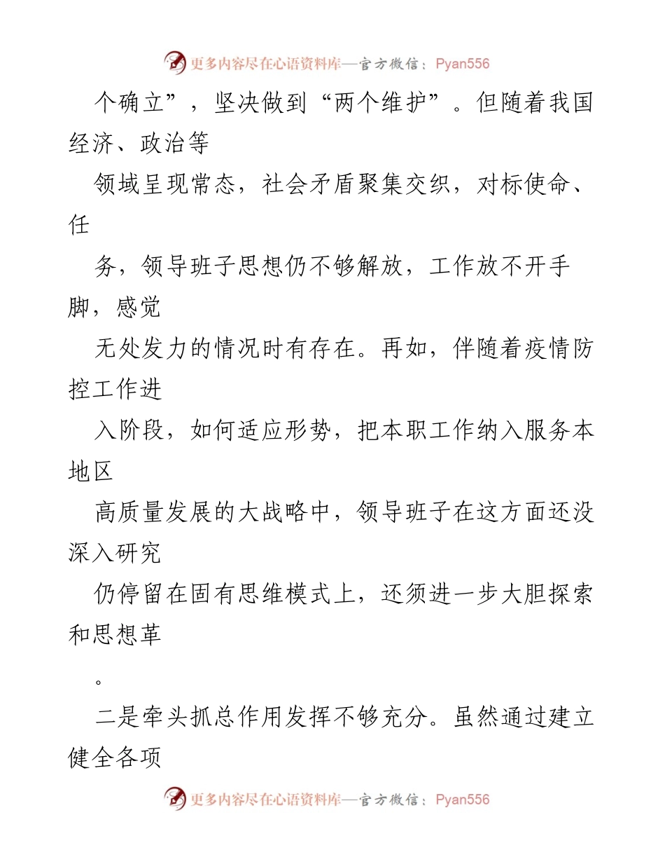 [对照检查材料] X区直单位 - 领导班子民主生活会问题查摆与整改措施分析.docx_第2页