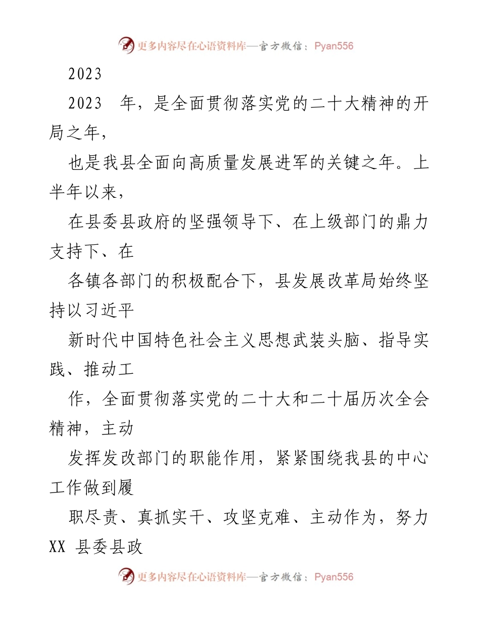 [工作总结] 2023年上半年 - XX县发展改革局高质量发展工作总结.docx_第1页
