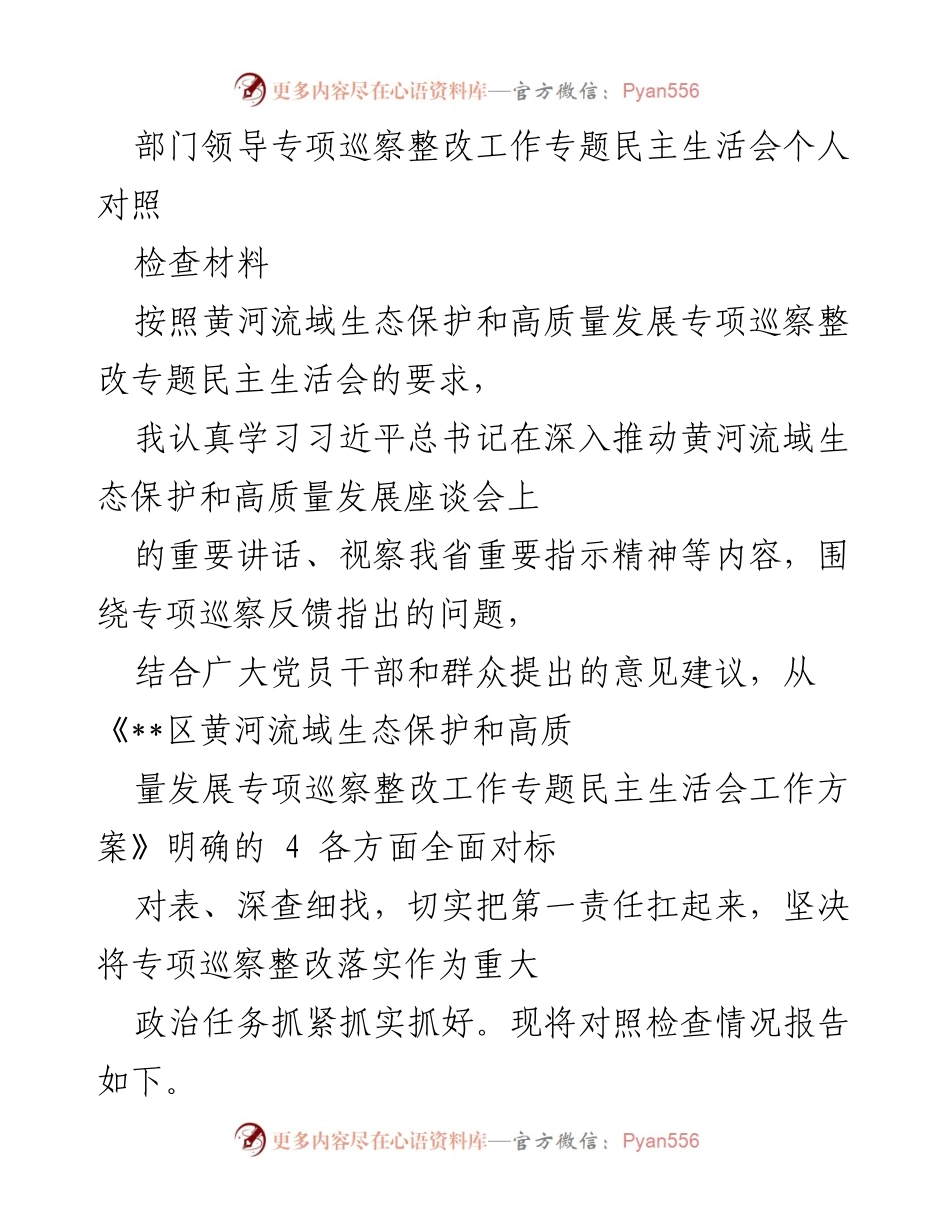 [对照检查材料] 专题民主生活会 - 深入查摆黄河流域生态保护整改问题.docx_第1页