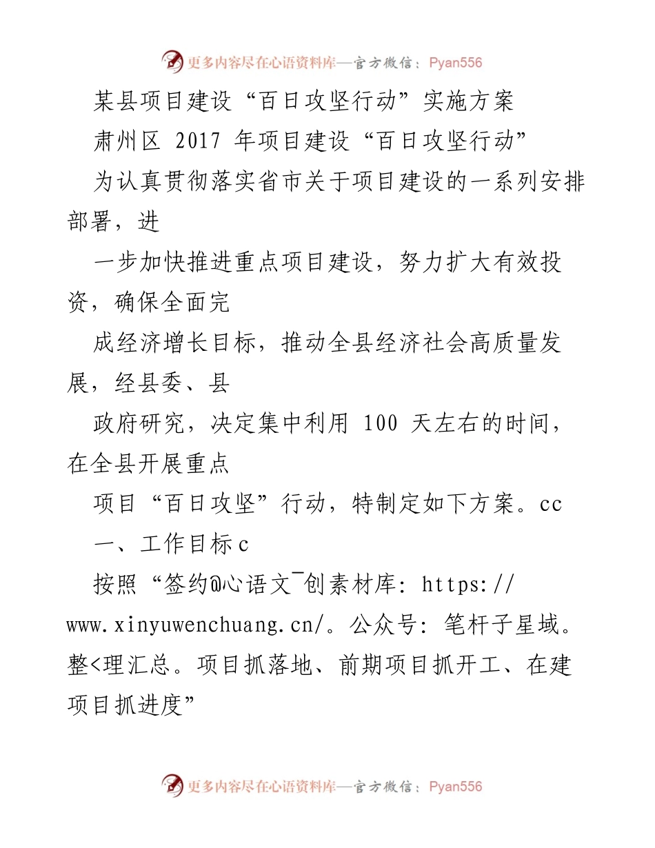 [实施方案] 项目建设 - 某县“百日攻坚行动”实施方案.docx_第1页