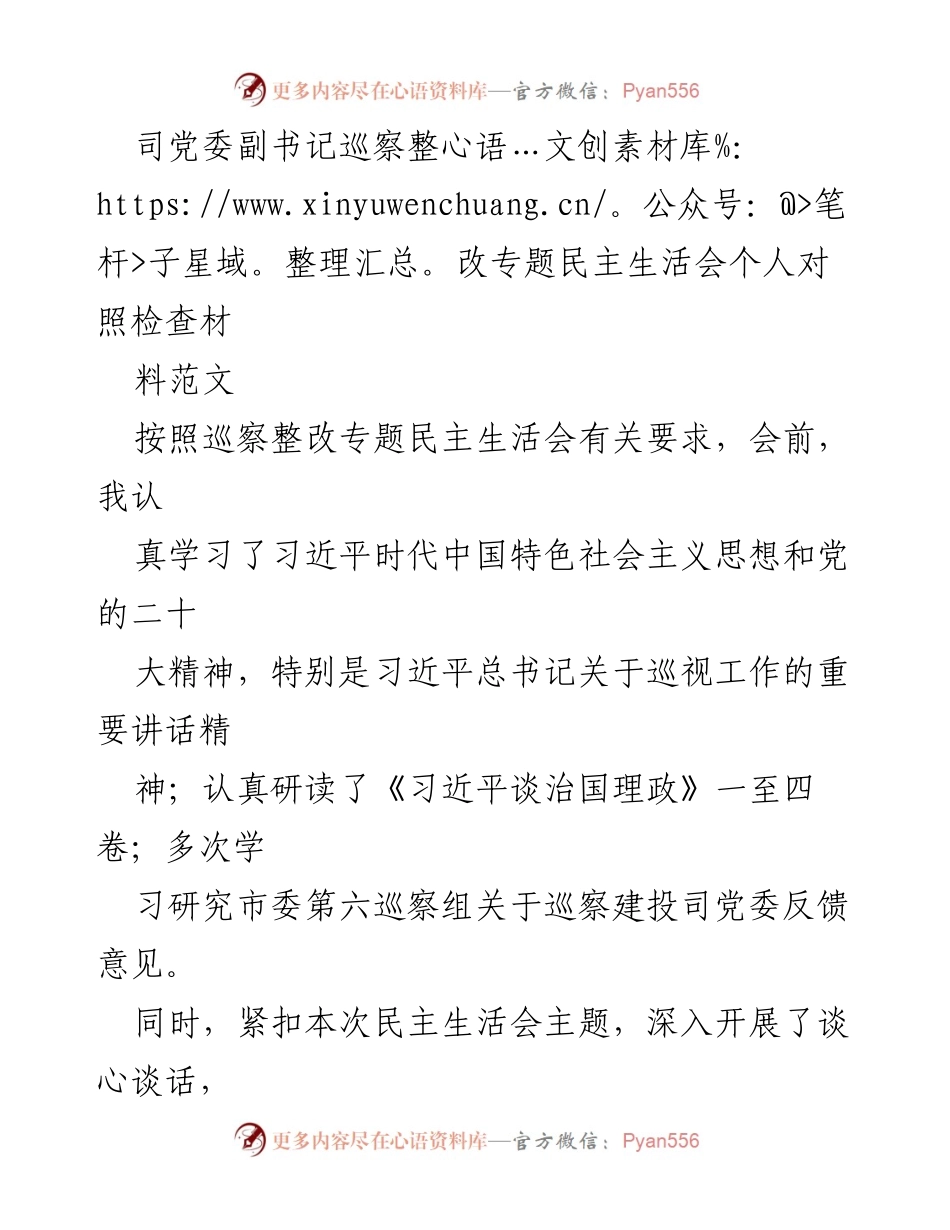[对照检查材料] 巡察整改专题民主生活会 - 自我剖析与整改措施报告.docx_第1页