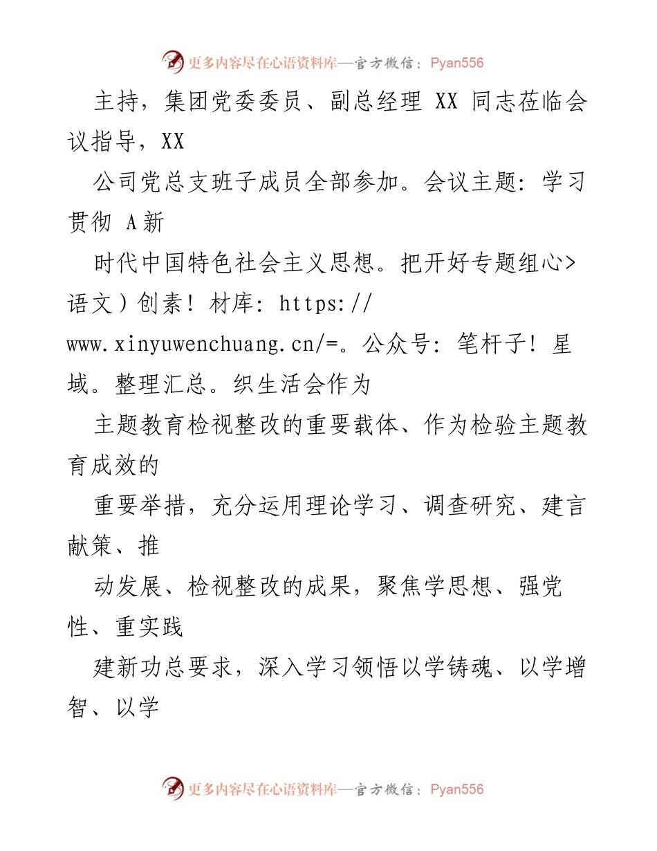 [工作总结] 2023年主题教育专题组织生活会 - XX公司专题组织生活会召开情况报告.docx_第2页