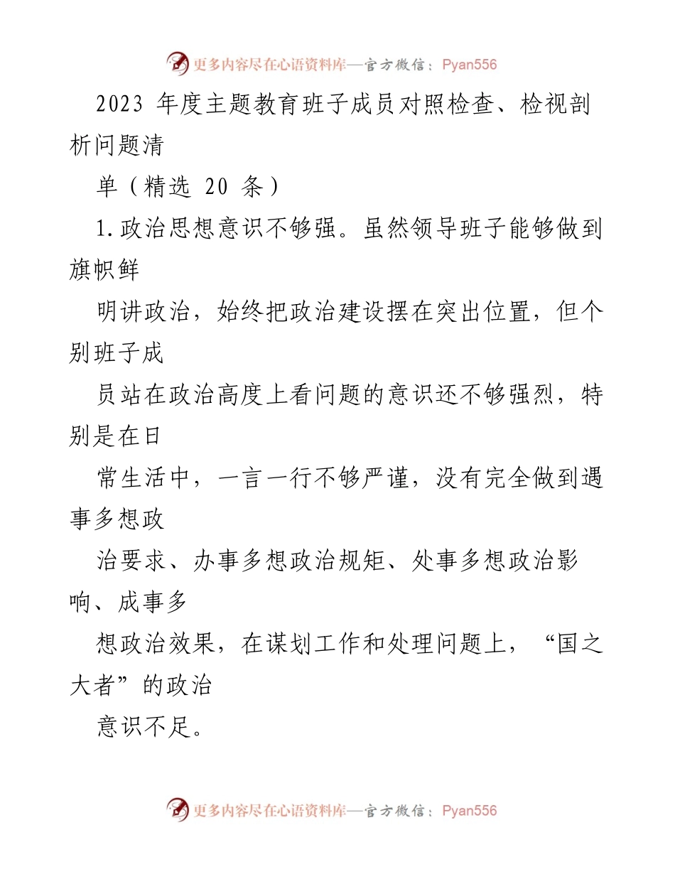 [对照检查] 主题教育 - 班子成员年度问题剖析报告.docx_第1页