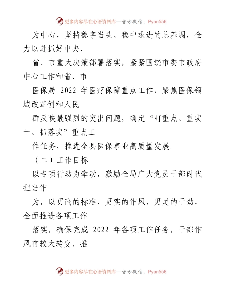 [实施方案] 医疗保障局 - 2022年XX县医疗保障局专项行动实施方案_1.docx_第2页