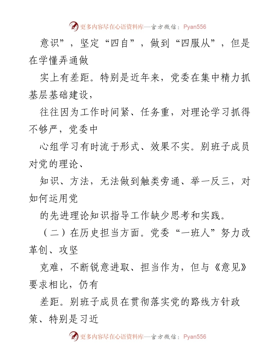 [对照检查材料] 半年民主生活会对党委班子存在问题的深入剖析.docx_第2页