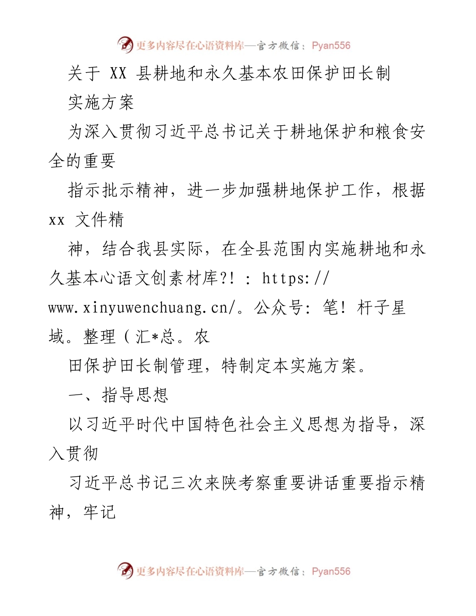 [实施方案] 耕地和永久基本农田保护 - XX县耕地保护田长制实施方案.docx_第1页