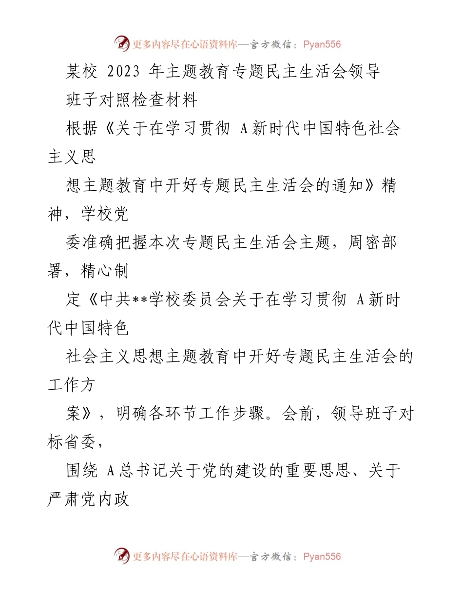 [对照检查材料] 专题民主生活会 - 领导班子对照检查与整改措施总结.docx_第1页