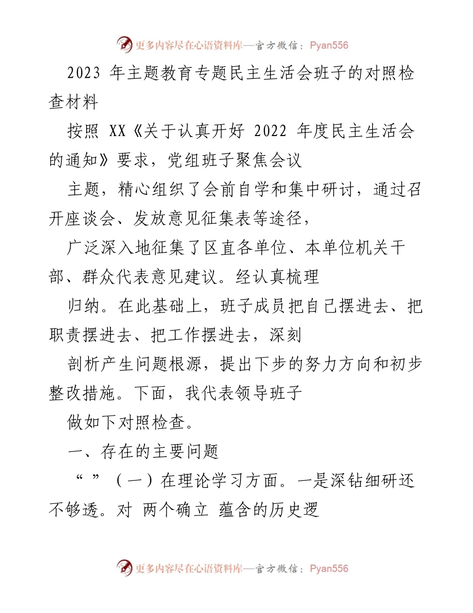 [对照检查材料] 主题教育专题民主生活会 - 班子对照检查及整改措施总结_2.docx_第1页