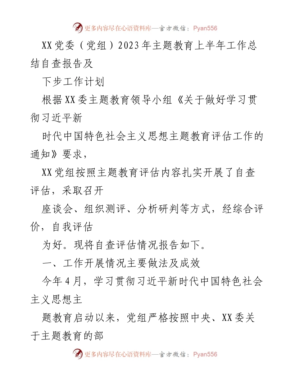 [工作总结] 主题教育 - 2023年上半年主题教育工作总结及下步计划.docx_第1页