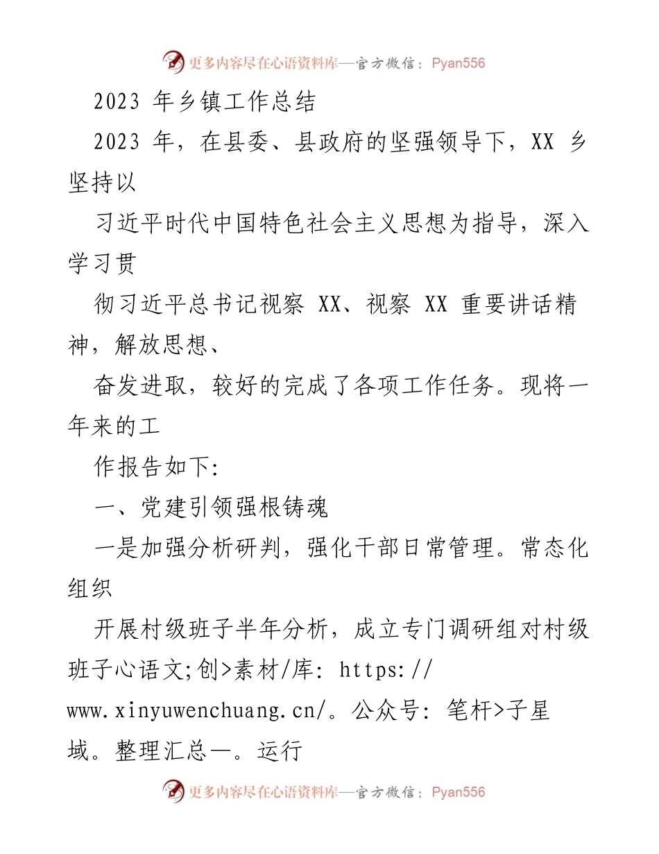 [工作总结] 乡镇工作 - 2023年XX乡镇工作总结与发展成就报告.docx_第1页