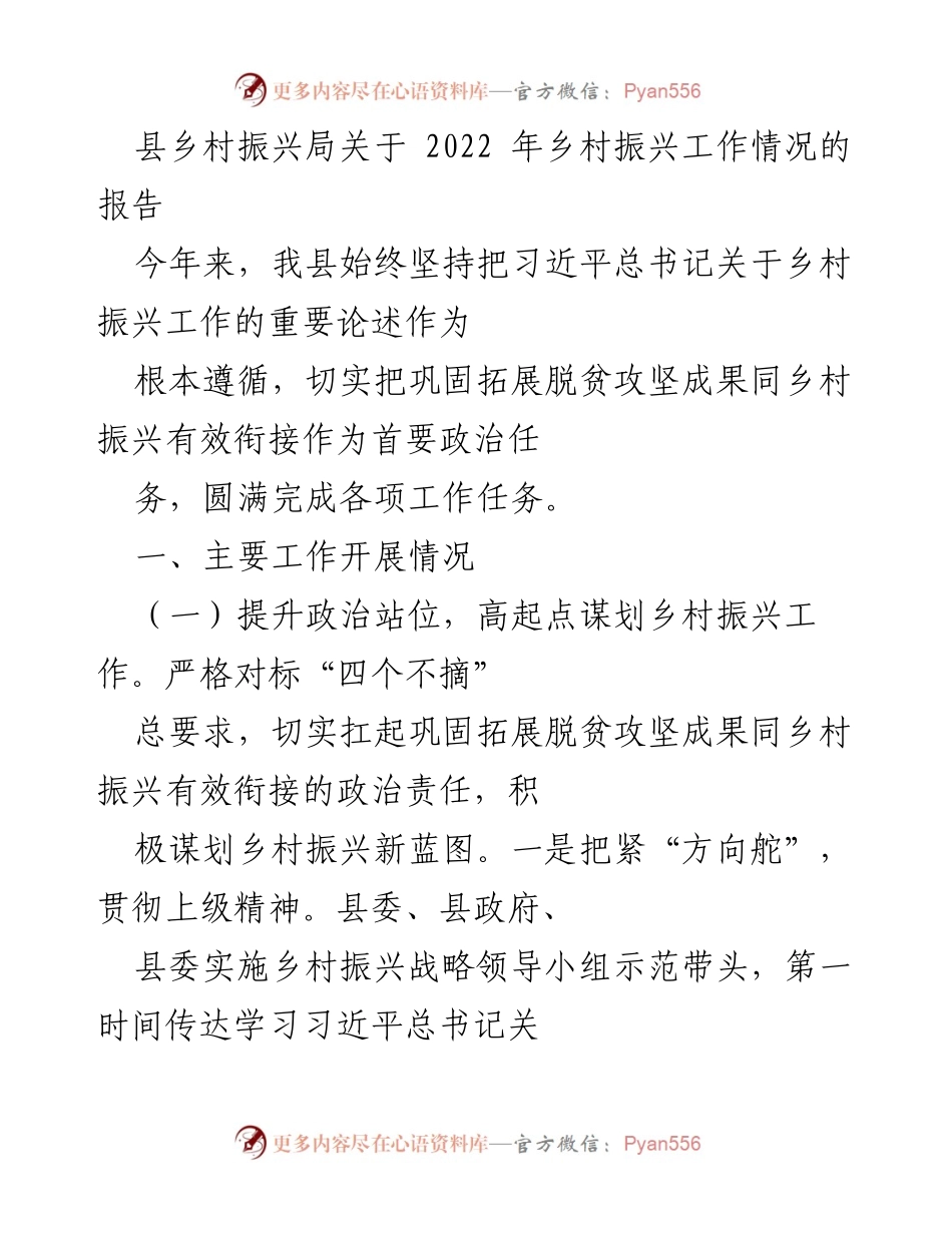 [工作总结] 乡村振兴局 - 2022年乡村振兴工作情况总结报告_1.docx_第1页
