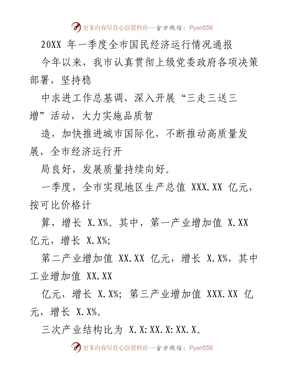 [工作总结] 一季度经济运行情况 - 20XX年一季度全市国民经济运行情况总结.docx_第1页