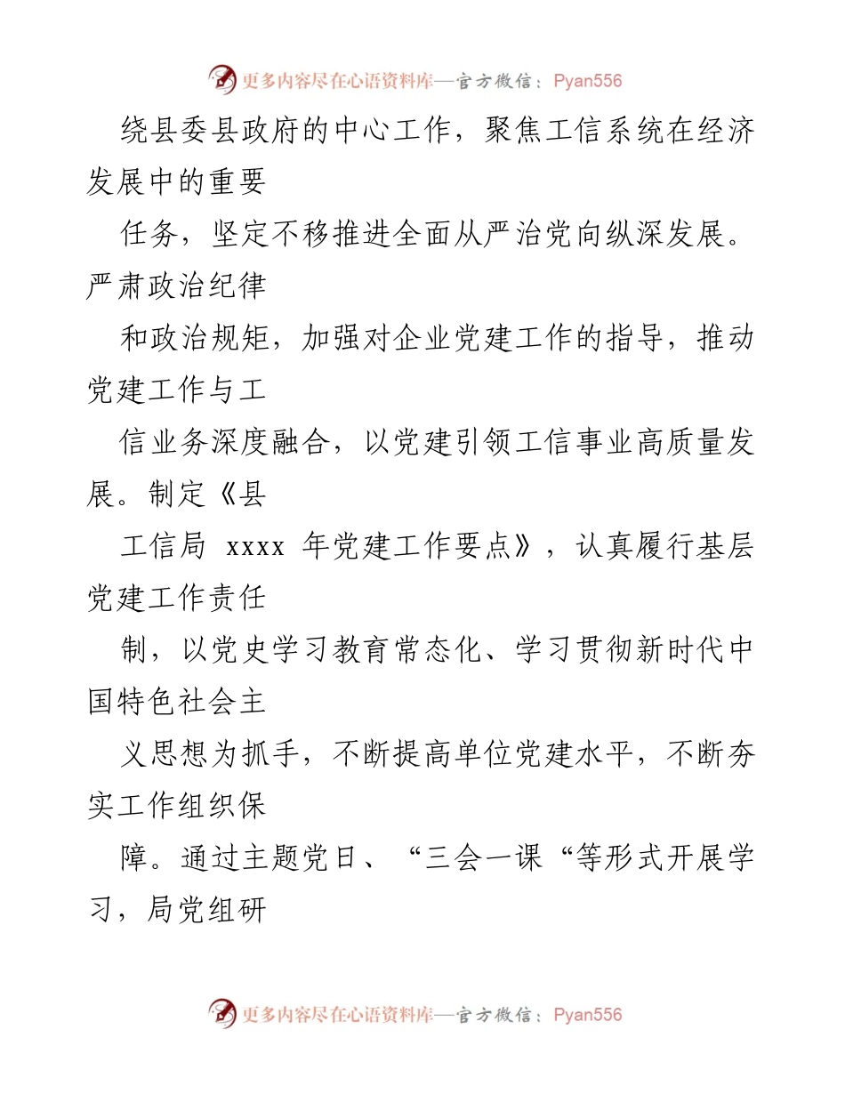 [工作总结] 2024年全面从严治党落实情况 - 县工业商务和信息化局党组2024年全面从严治党主体责任落实情况报告.docx_第2页