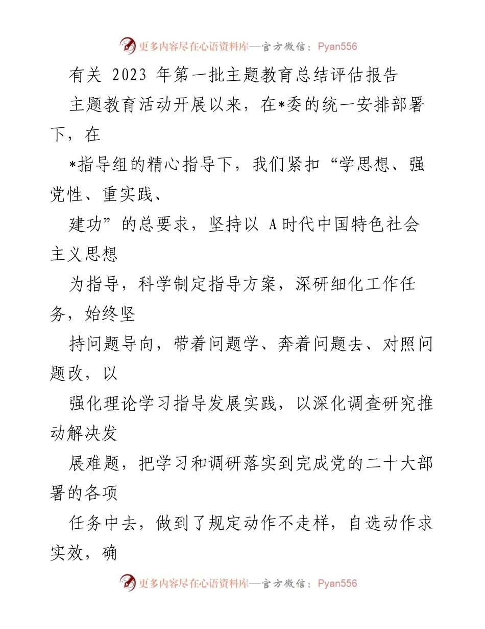 [工作总结] 主题教育活动 - 2023年第一批主题教育总结评估报告_3.docx_第1页