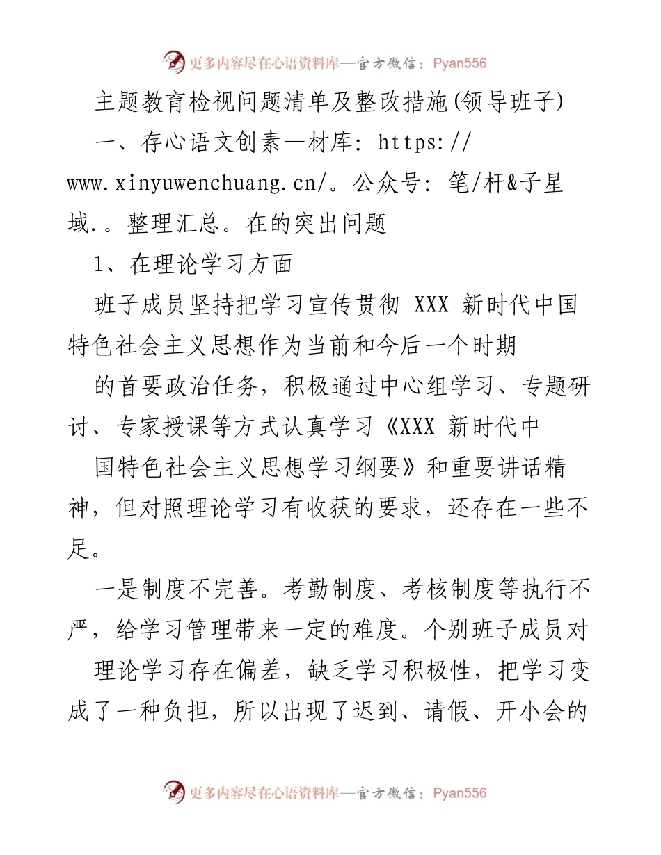 [工作总结] 主题教育 - 领导班子问题检视与整改措施总结.docx_第1页