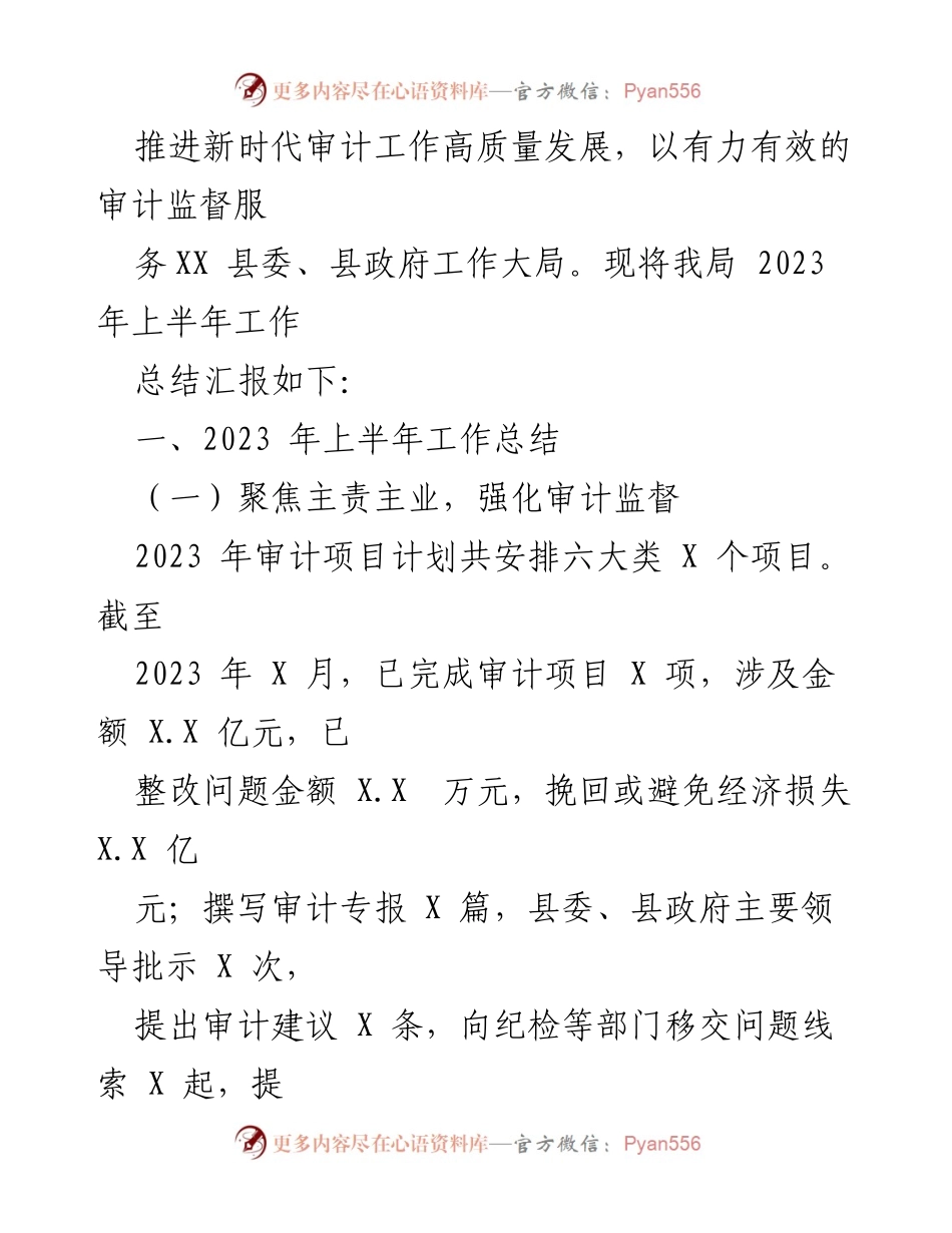 [工作总结] XX县审计局 - 2023年上半年工作总结及下半年工作安排.docx_第2页