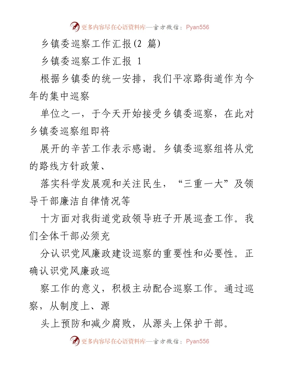 [工作总结] 乡镇委巡察 - 平凉路街道乡镇委巡察工作总结报告.docx_第1页