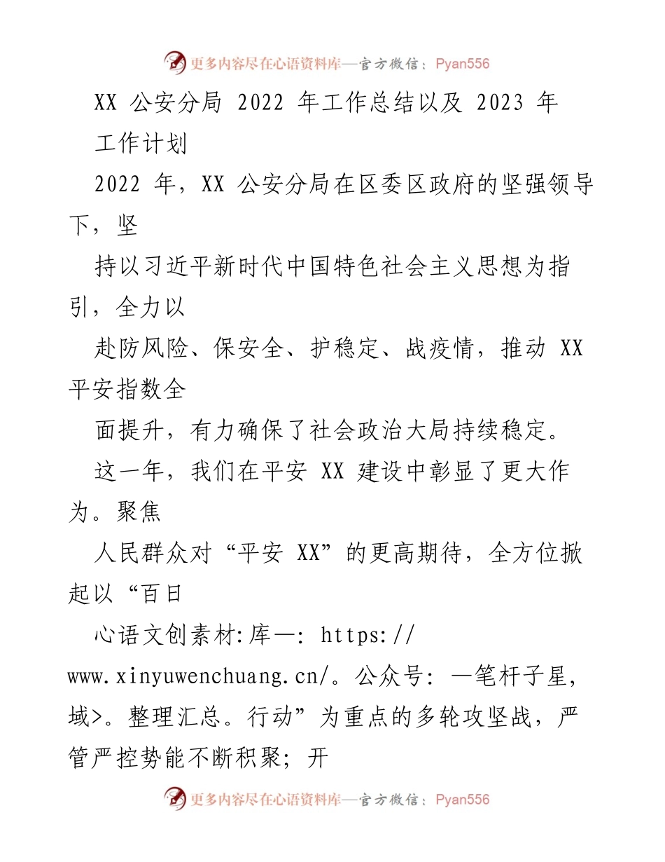[工作总结] XX 公安分局 - 2022年工作总结与2023年工作计划概述.docx_第1页