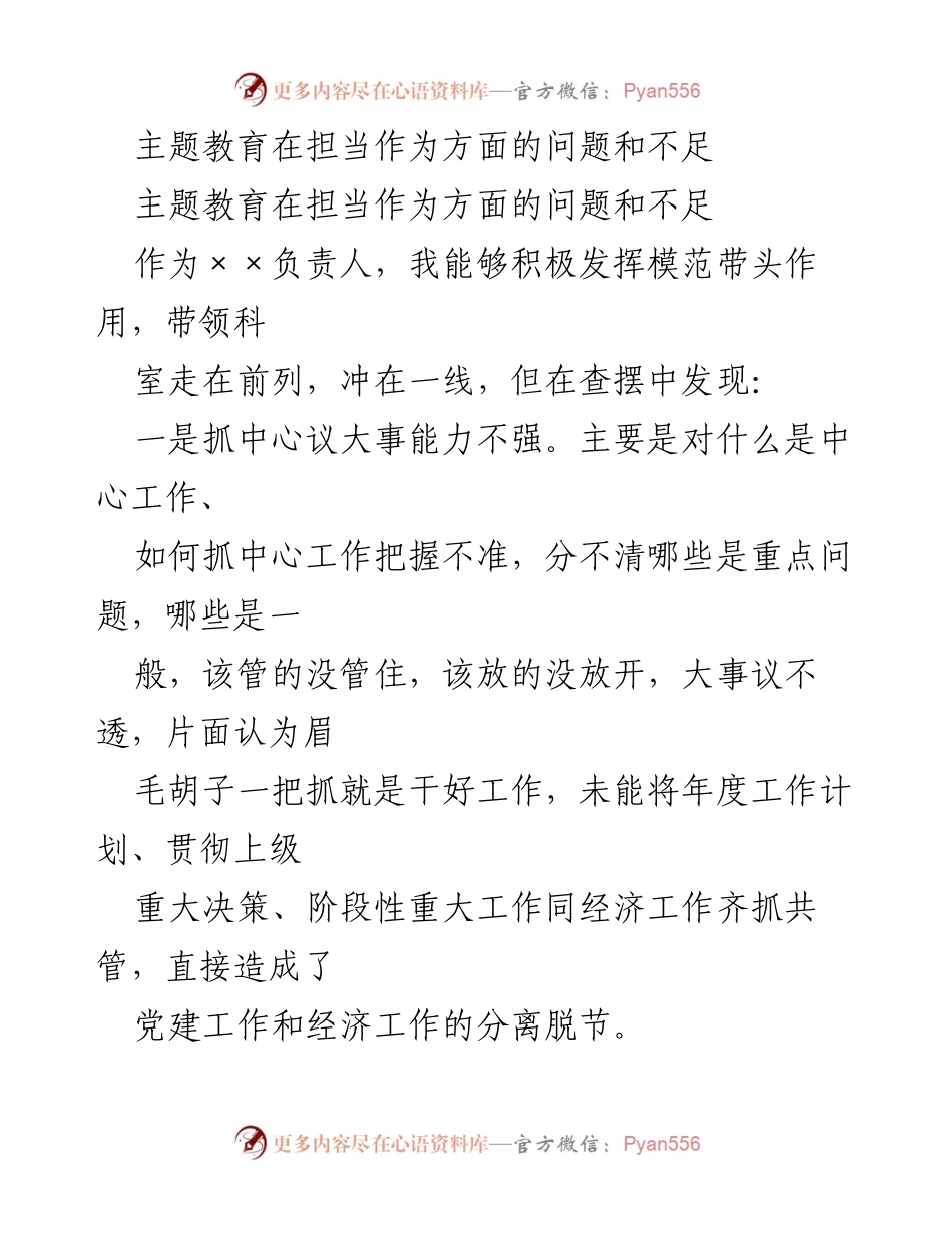 [工作总结] 主题教育 - 关于主题教育在担当作为及理论学习方面的问题与不足的总结报告.docx_第2页