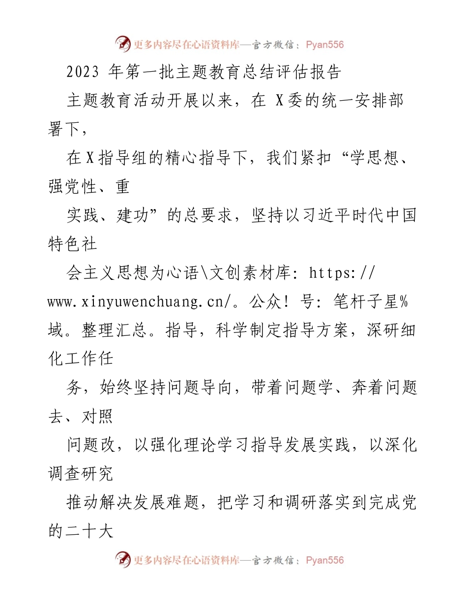 [工作总结] 主题教育活动 - 2023年第一批主题教育总结评估报告_1.docx_第1页