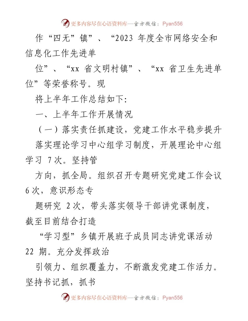 [工作总结] XX镇 - 2024年上半年工作总结与下半年工作计划.docx_第2页