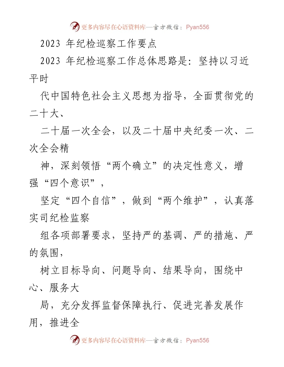[工作总结] 2023年纪检巡察工作 - 2023年纪检巡察工作要点及实施方案.docx_第1页
