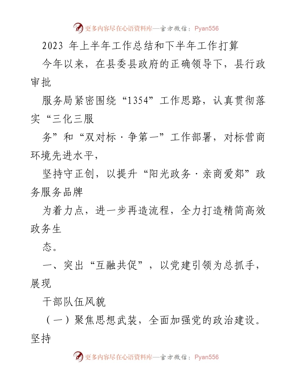 [工作总结] 上半年工作总结会议 - 2023年上半年行政审批服务局工作总结与下半年工作计划.docx_第1页