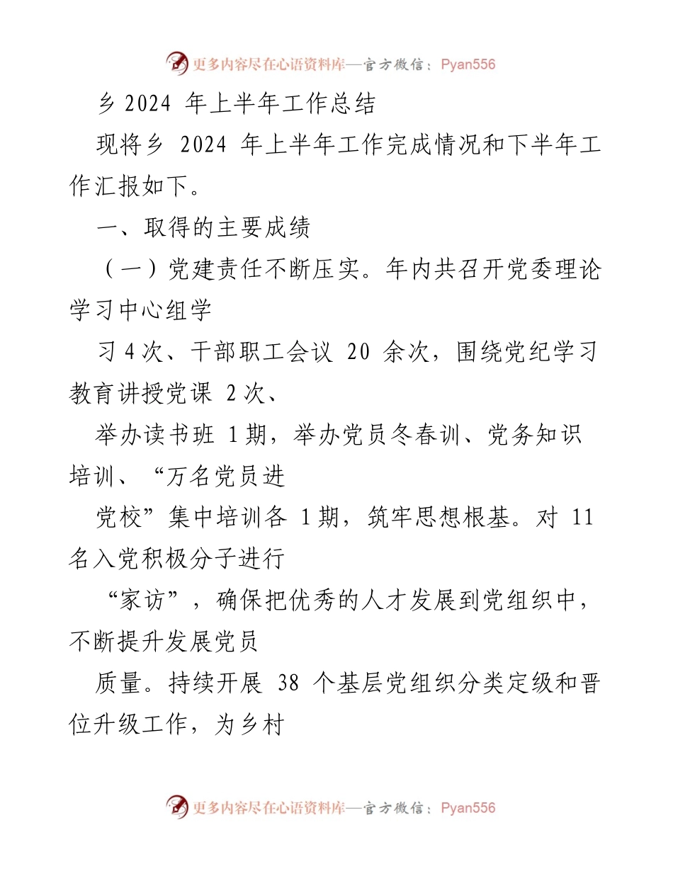 [工作总结] 乡镇 - 2024年上半年乡镇工作总结与成绩汇报.docx_第1页