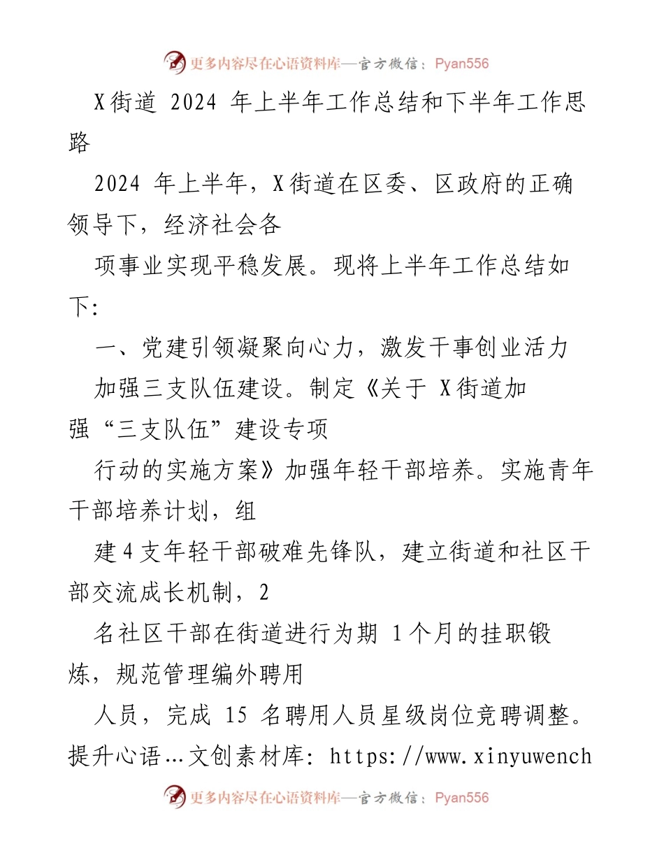 [工作总结] X街道 - 2024年上半年工作总结与下半年发展思路.docx_第1页
