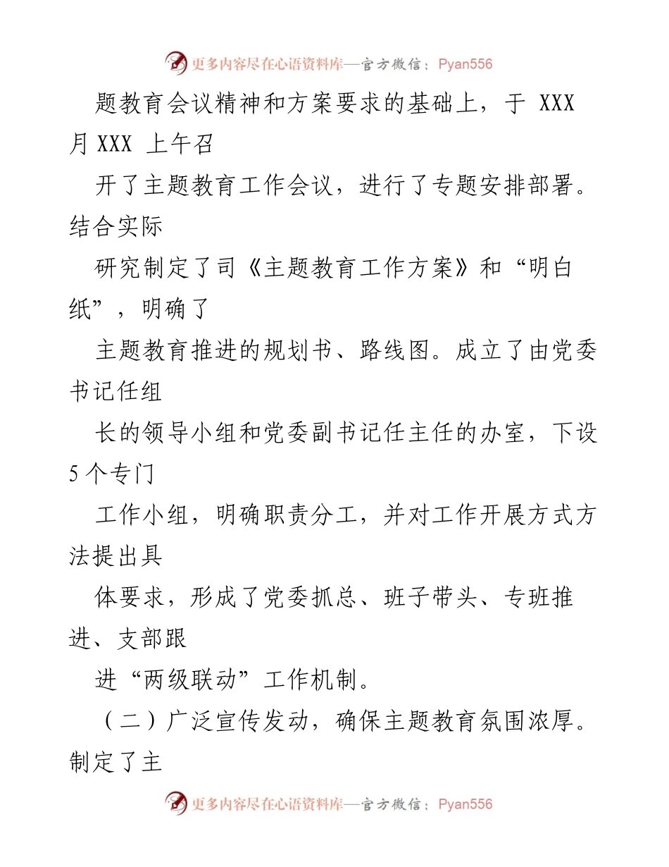 [工作总结] 主题教育推进会议 - 全力推动主题教育走深走实的工作总结.docx_第2页