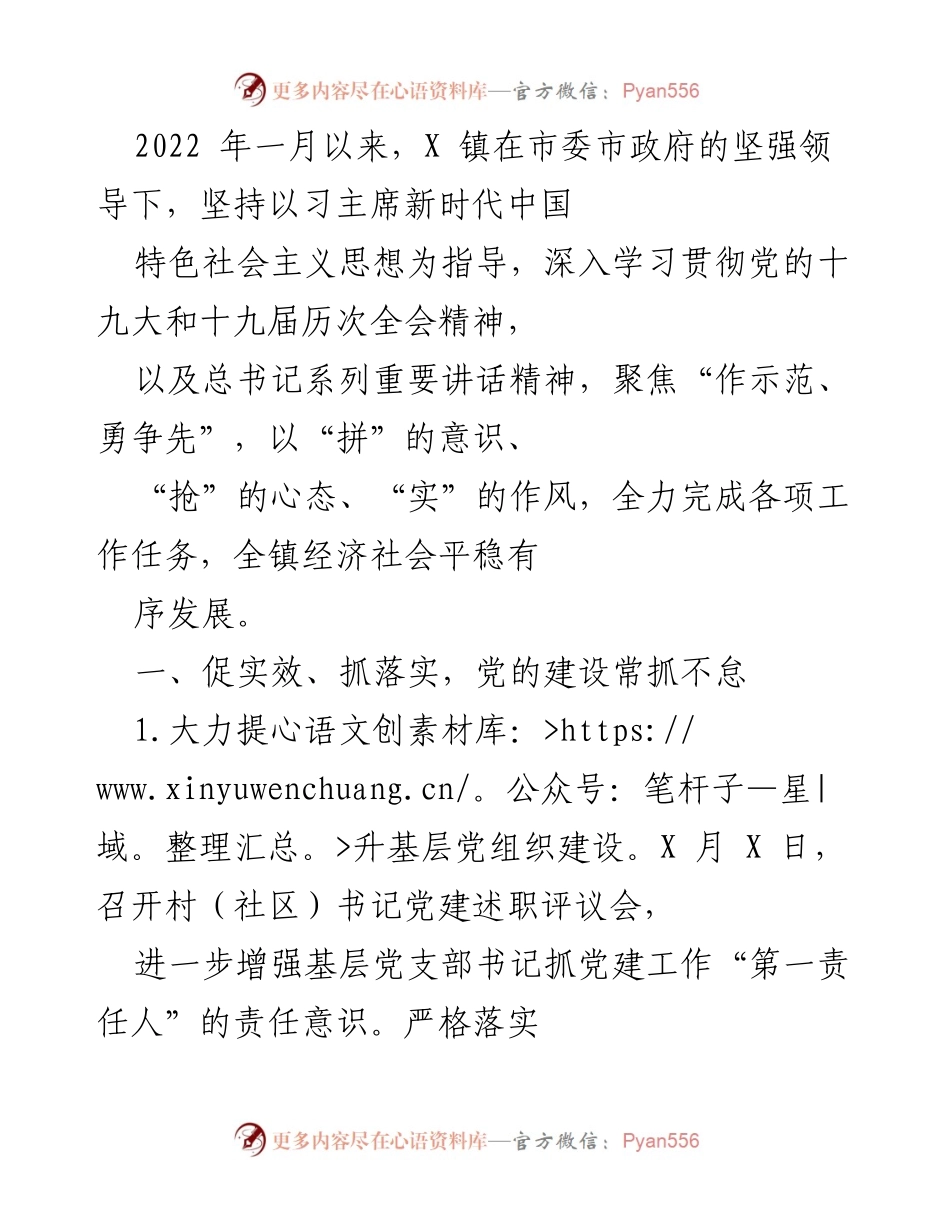 [工作总结] X镇经济社会发展 - X镇2022年工作总结与发展成效分析.docx_第1页