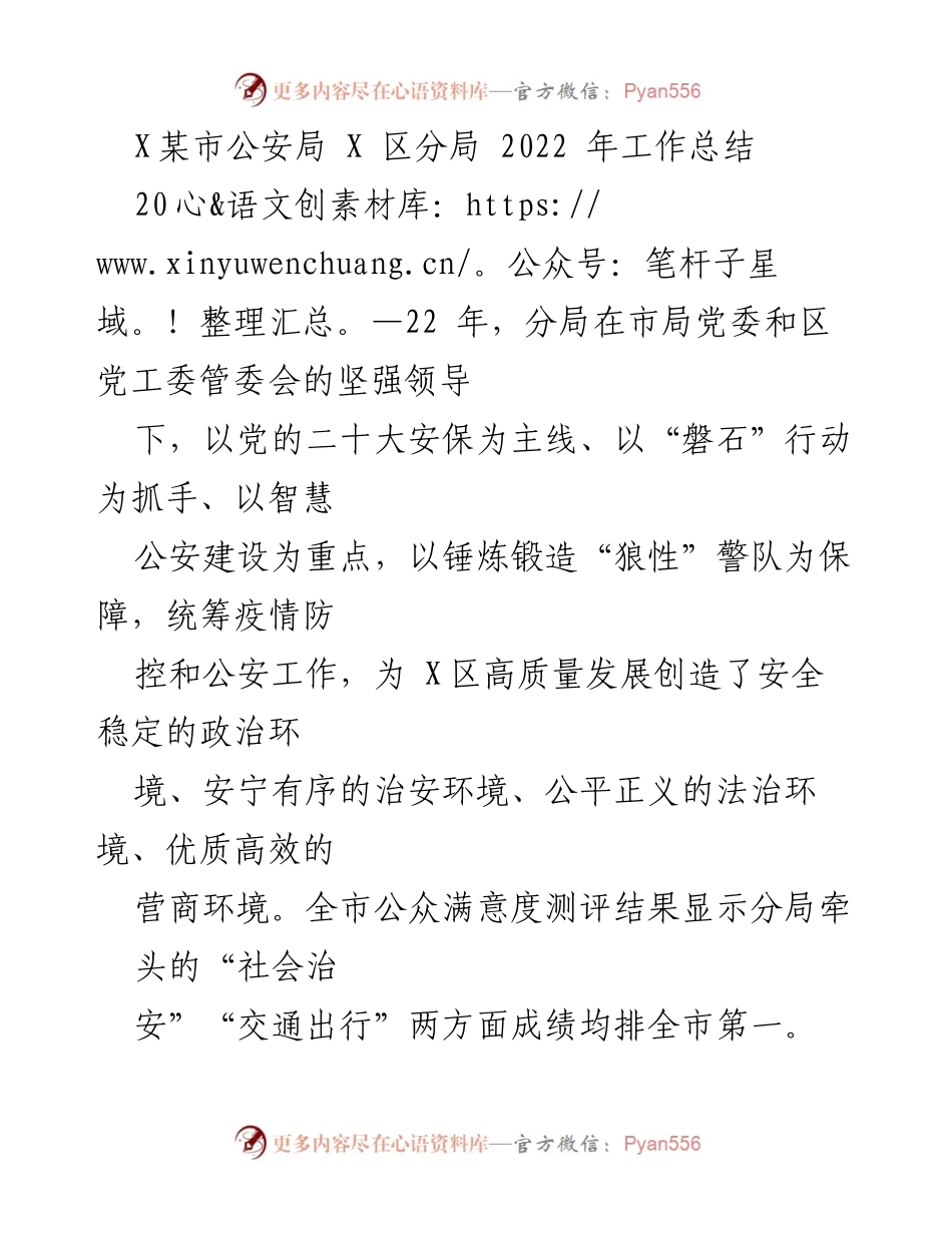 [工作总结] X某市公安局 - 2022年分局工作总结与成效分析.docx_第1页