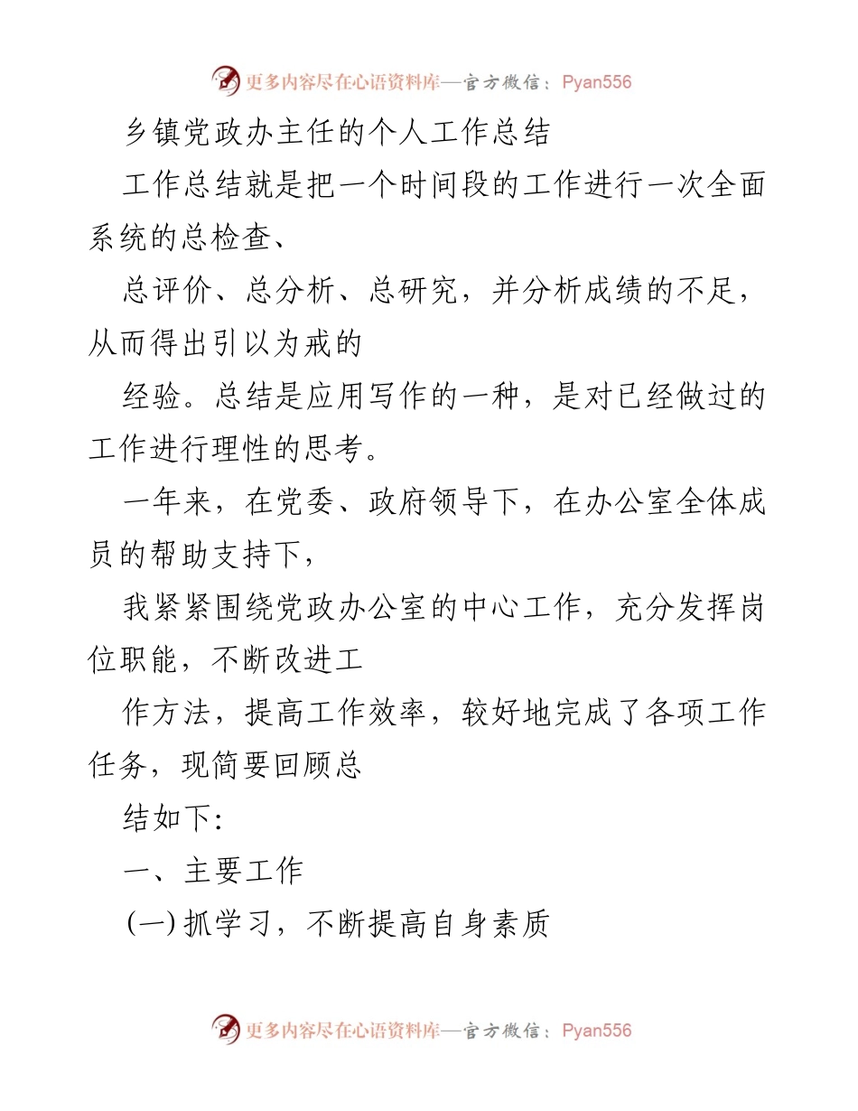 [工作总结] 乡镇党政办 - 乡镇党政办主任年度工作总结.docx_第1页
