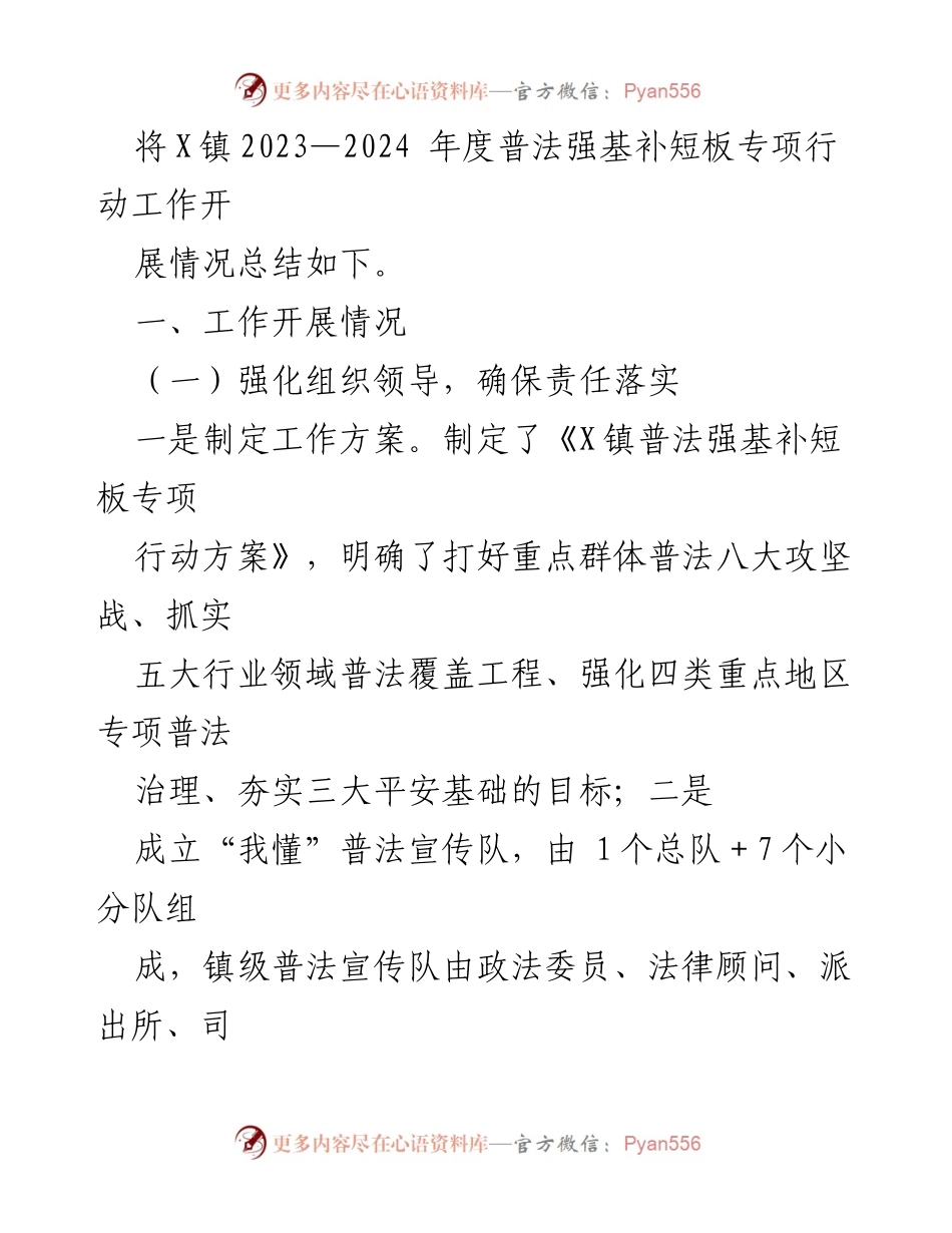 [工作总结] X镇普法强基补短板专项行动 - X镇2023-2024年度普法强基补短板专项行动工作开展情况总结.docx_第2页