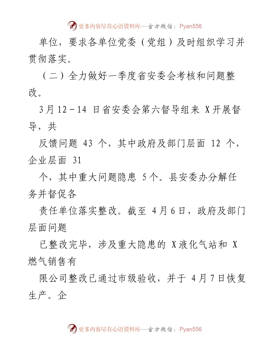 [工作总结] 一季度安全生产工作 - 县应急管理局一季度安全生产工作情况汇报.docx_第2页