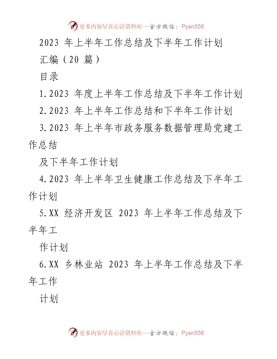[工作总结] 上半年工作总结与下半年工作计划 - 2023 年上半年工作总结及下半年工作计划汇编.docx_第1页