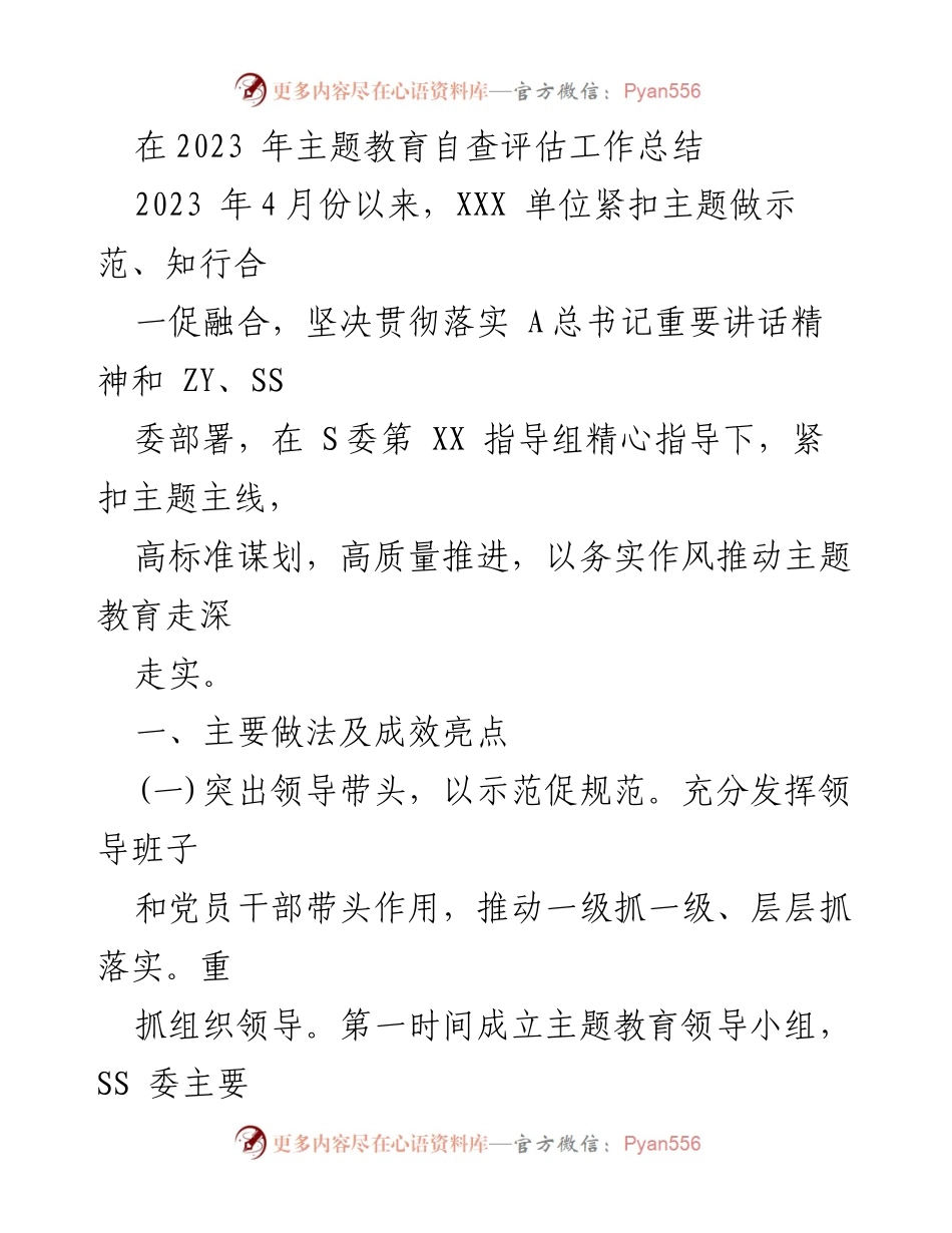 [工作总结] 主题教育自查评估 - 2023年主题教育自查评估工作总结.docx_第1页