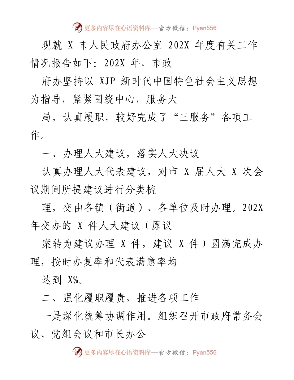 [工作总结] X市人民政府办公室 - 202X年度工作情况报告.docx_第1页