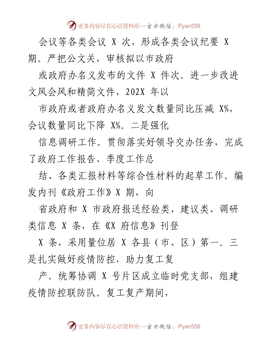 [工作总结] X市人民政府办公室 - 202X年度工作情况报告.docx_第2页