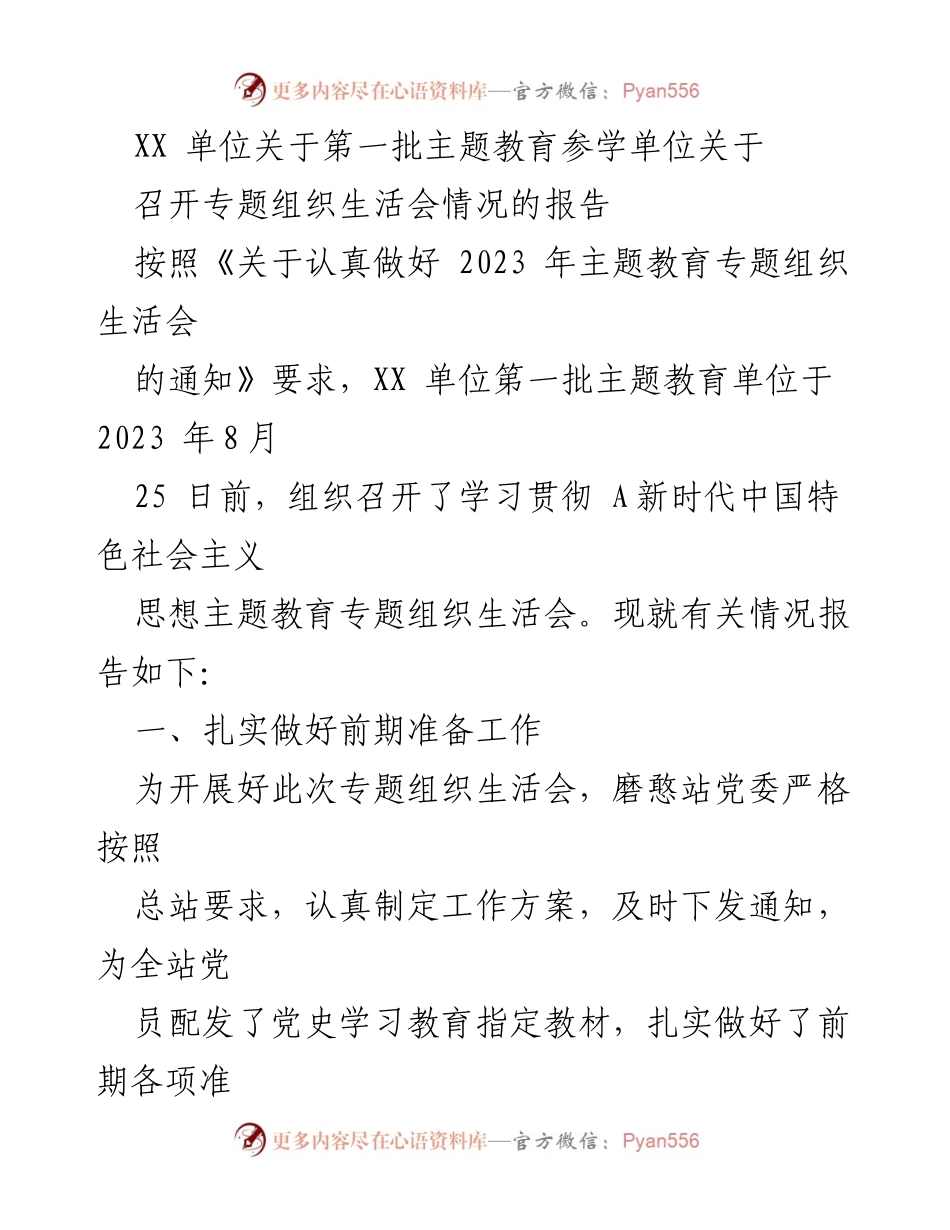 [工作总结] 主题教育 - 第一批主题教育专题组织生活会情况报告_1.docx_第1页