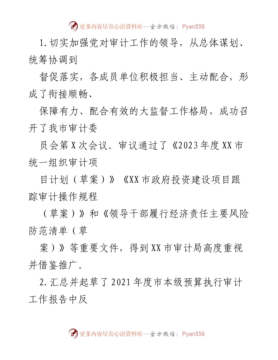 [工作总结] XX市审计局 - 2023年上半年工作总结与下半年工作安排.docx_第2页
