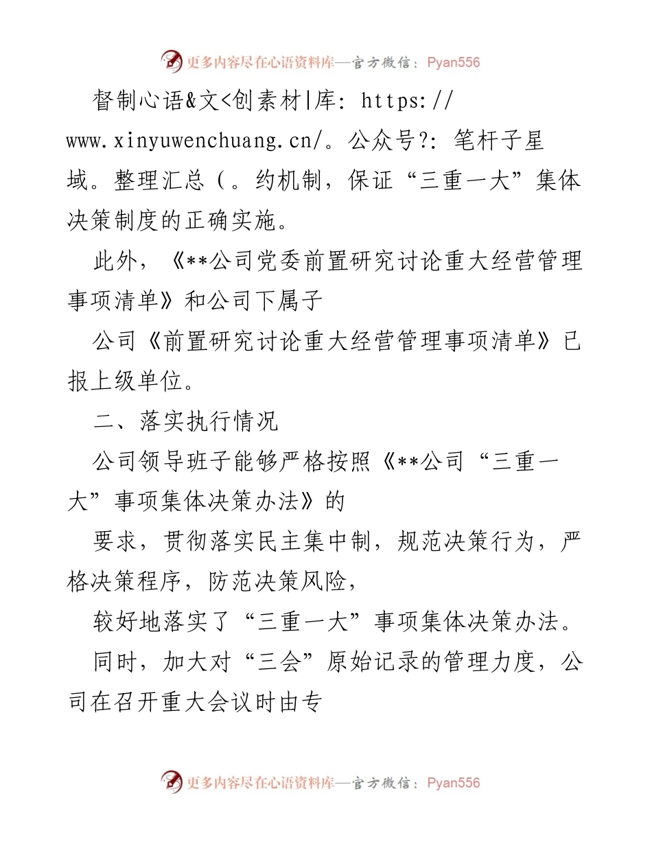 [工作总结] 三重一大事项落实 - __公司“三重一大”事项决策制度落实情况总结报告.docx_第2页