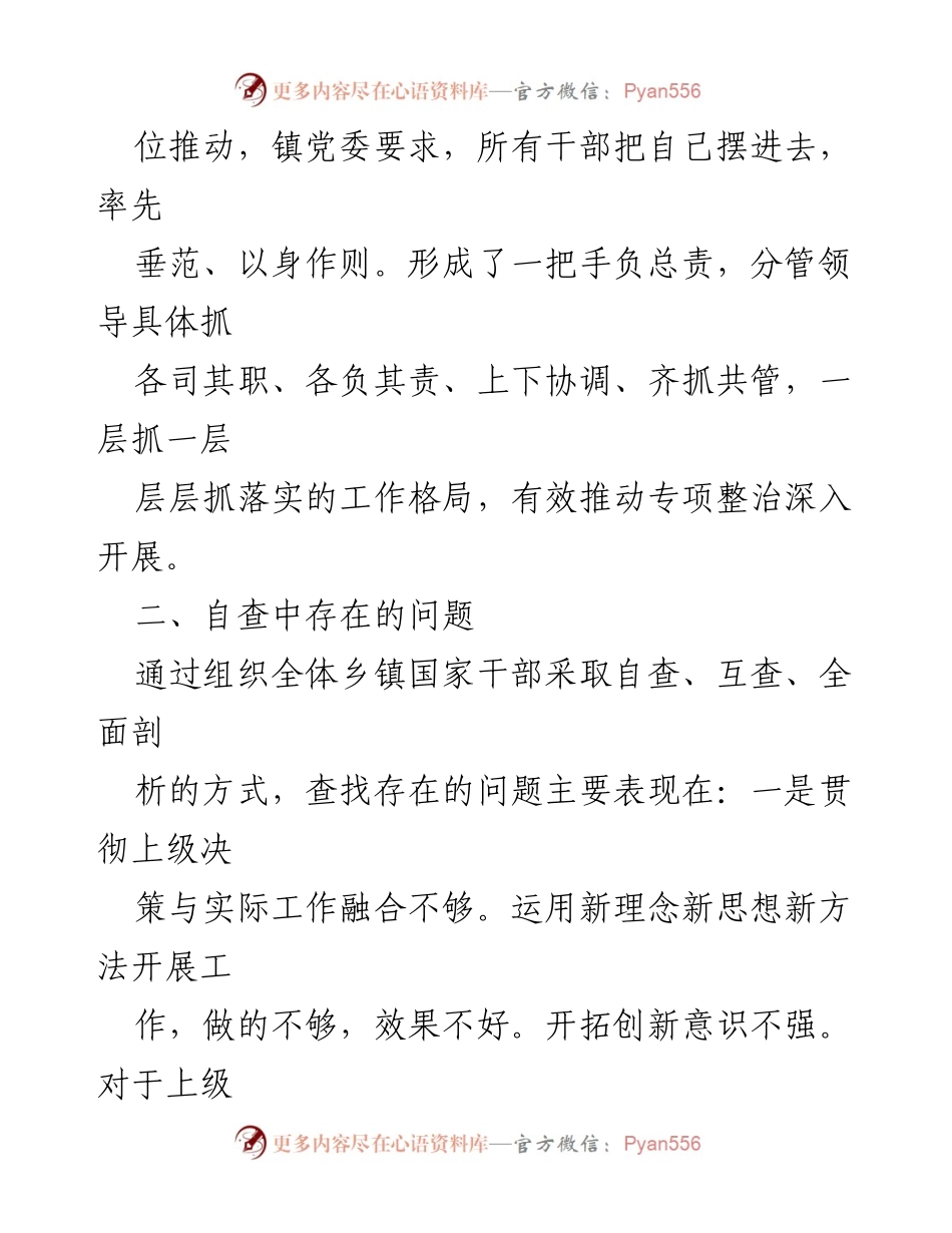 [工作总结] 专项整治行动 - 加强干部自查自纠，推动工作落实整改措施.docx_第1页